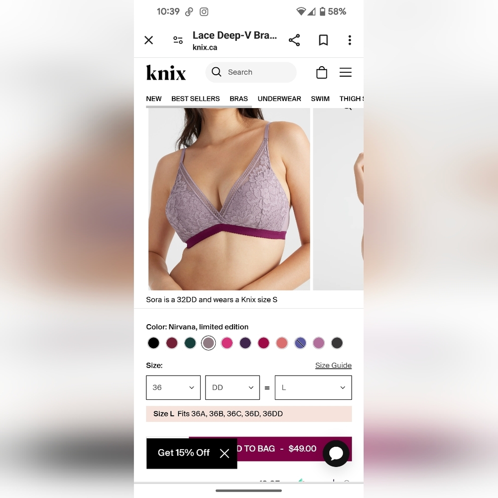 Knix Nirvana Lace Deep-V Bra Large